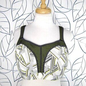 Panache Underwire Full Coverage Sports Bra Gray Yellow Striped Print Size 38E US